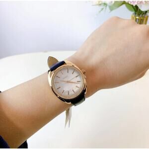 NWT Fossil BQ3775 Vale Solar-Powered Blue Leather Watch